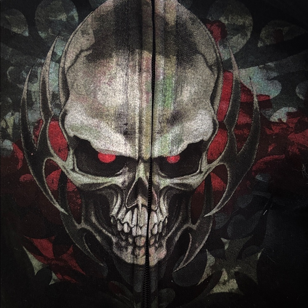 Hot Leathers Men's Skull Hooded Sweatshirt Sz 2X Full Zip Black Grunge Street